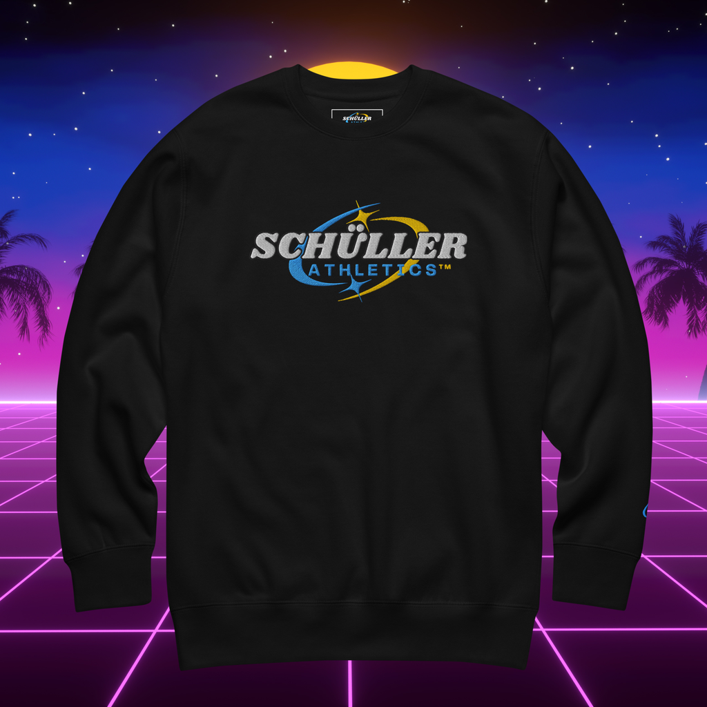 Retro Gym Crewneck – Orbit Aqua Needle Power