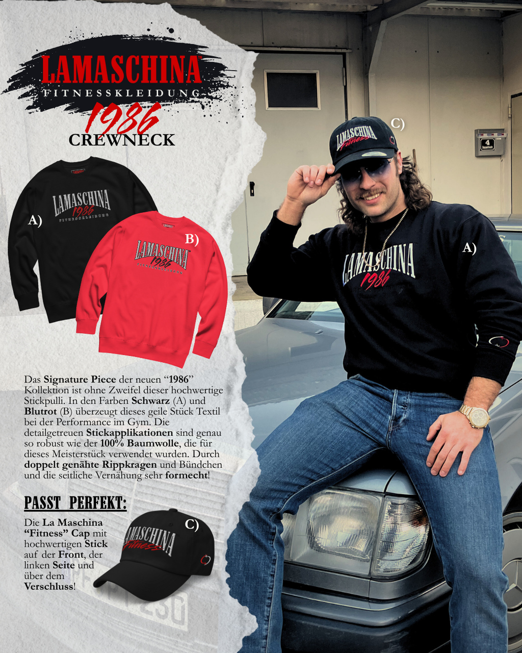 80s Gym Crewneck – La Maschina 1986 Black